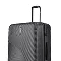 Hard-shell rolling luggage with 8 wheels, dark charcoal grey ridged front and handle