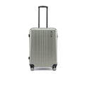 Hardside check-in suitcase rear view with telescopic handle, side panels, and wheels