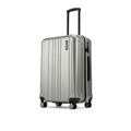 Hard-shell medium suitcase in dark silver with ribbed finish, corner protectors and 4 wheels