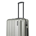 Silver hard-shell suitcase with telescopic handle, side latch, and 8-wheel base