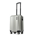 Small cabin suitcase with 8 wheels, silver-gray, front view with upright handle
