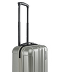 Small cabin suitcase with telescopic handle, olive green shell and side latch, 8-wheel design
