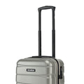 Silver small cabin suitcase with telescopic handle, upright view.