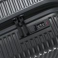 Charcoal grey suitcase with built-in combination lock and front zipper