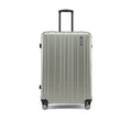 Large check-in suitcase in light gray, hard shell with telescopic handle and corner wheels