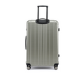 Large check-in suitcase with telescopic handle, silver ridged shell and 8 wheels