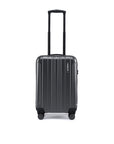 Small cabin suitcase with 8 wheels, charcoal grey, side view with upright handle
