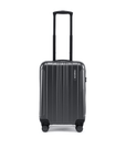 Dark grey small cabin suitcase standing upright with telescopic handle, side profile