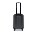 Dark grey hard-shell suitcase with upright telescopic handle and four caster wheels.