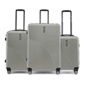 Silver small cabin suitcase set with four corner wheels and upright telescopic handles