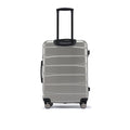 Hard body luggage suitcase in silver with telescopic handle and four caster wheels