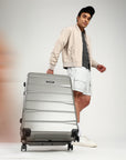 HRX by Hrithik Roshan Hard Body Set of 3 Luggage 8 Wheels - Brute Set of 3 (Small 58cm | Medium 66cm | Large 75cm) - Silver