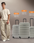 HRX by Hrithik Roshan Hard Body Set of 3 Luggage 8 Wheels - Brute Set of 3 (Small 58cm | Medium 66cm | Large 75cm) - Silver