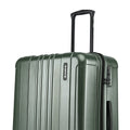 Dark green hard-shell suitcase with vertical ribbed panel and side access latch