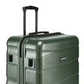 Green hard-shell suitcase with telescopic handle, front vent panels, and wheels
