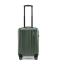 Small cabin suitcase with extendable handle and four corner feet in dark green