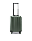 Dark green small cabin suitcase with telescopic handle and two front spinner wheels