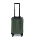 Small cabin suitcase in dark green with extendable handle and corner wheels