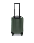 Dark green small cabin suitcase with telescopic handle and front spinner wheels