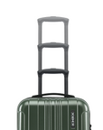 Dark green small cabin suitcase top with three stacked telescopic handles
