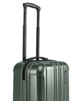 Dark green small cabin suitcase with telescopic handle and front corner shell detail