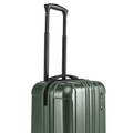 Dark green small cabin suitcase with telescopic handle and front corner shell detail