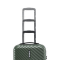 Dark green small cabin suitcase top view with telescopic handles and ridged shell