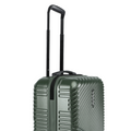Small cabin suitcase in dark green from the side/back with telescopic handle and ribbed texture.