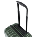 Dark green cabin suitcase with telescopic handle and 8-wheel base, hard-shell exterior