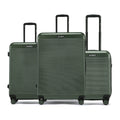 3-piece hard-shell luggage set, 8 wheels, dark green cases shown together