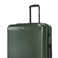 Dark green hard-shell suitcase with HRX logo on ridged front and handle