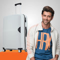 White hard-shell suitcase with 8 wheels, telescopic handle and front lock panel