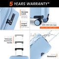 55cm hard-shell suitcase in light blue with wheel caps and telescopic handle