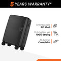 55cm cabin hard-shell suitcase in dark grey/black with corner profile and 8 wheels