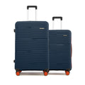 Hard-shell luggage set of 2, dark blue, two cases with extended handles and 8 wheels.