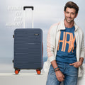 Hard-shell luggage set of 2 with 8 wheels, blue case, telescopic handles, orange wheels