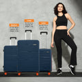 Hard-shell luggage set of 2 with 8 wheels, blue cases, telescopic handles, orange wheels