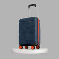 Small cabin suitcase, blue ribbed PP shell, 8 wheels, upright handle, 56 cm
