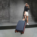 Small cabin suitcase, navy ribbed PP shell, 8 wheels, telescopic handle, 56 cm