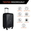 HRX cabin suitcase, black hard-shell with telescopic handle, front lock area, 4 wheels.