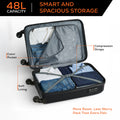 HRX cabin suitcase, open black interior with packing straps, soft lining, zip compartment.