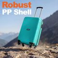 Teal cabin suitcase with telescopic handle and 4 wheels, textured front panel