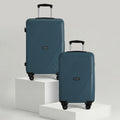 Set of 2 hard-shell spinner suitcases in teal, with telescopic handles and 4 wheels
