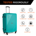 Large polypropylene suitcase in teal with telescopic handle and 4 spinner wheels