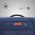 Blue soft-body luggage front panel with water droplets and anti-tear material