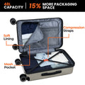 Open trolley suitcase interior with padded lining and mesh pocket; compression straps