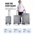 Set of 3 polycarbonate trolley suitcases, silver, 8 wheels