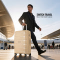 Beige large rolling suitcase with telescopic handle and four smooth spinner wheels