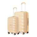 Set of 2 beige polypropylene trolley suitcases with extendable handles and 8 wheels