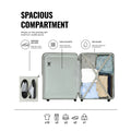 Medium hard-shell suitcase open, showing divider panel and interior compartments with straps